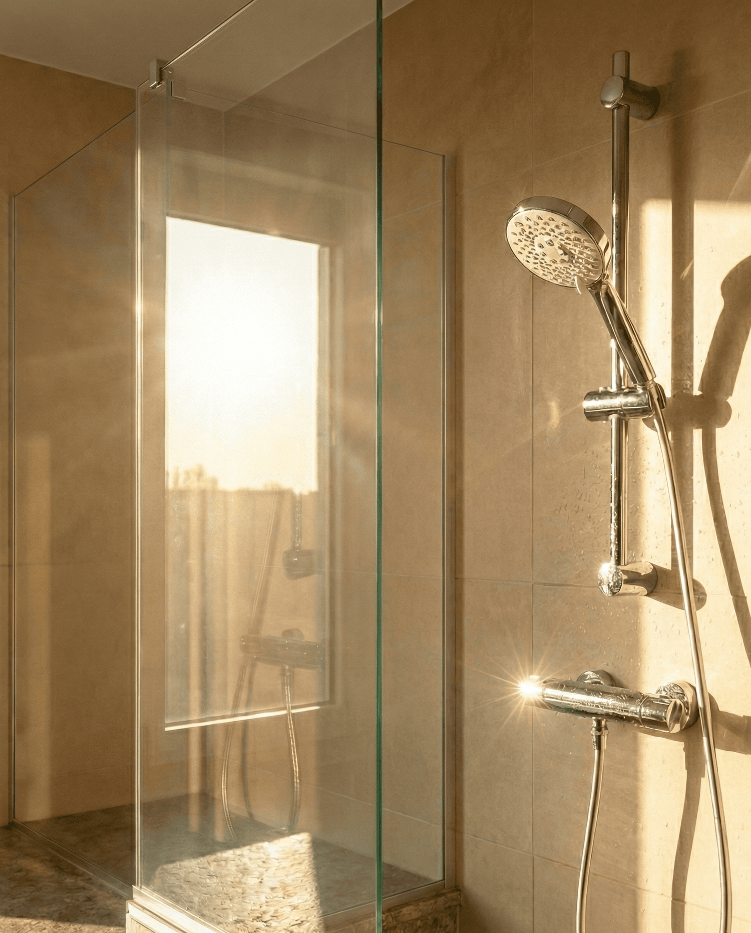 Eine glänzend saubere Dusche