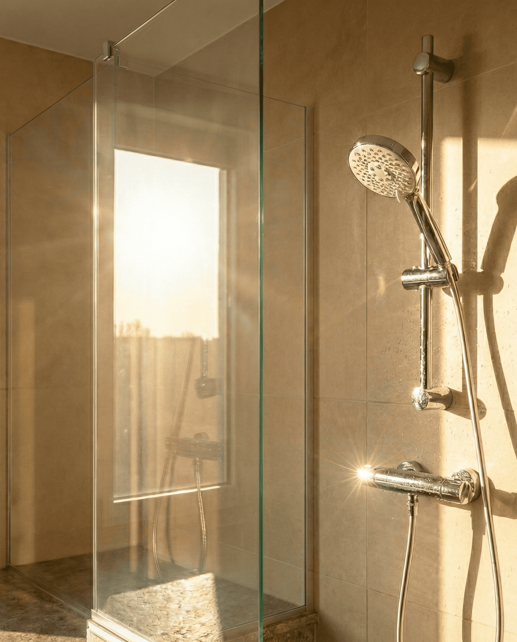 Eine glänzend saubere Dusche