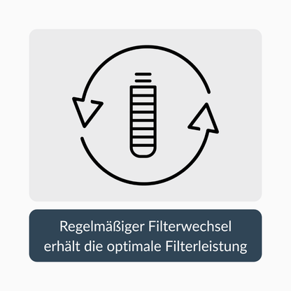 Illustration des Aia Pure Ersatzfilters mit Hinweis auf regelmässigen Filterwechsel